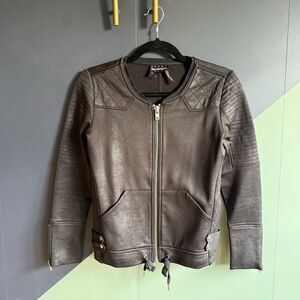 The Kooples Black Moto Fleece Jacket w/ Leather Effect Size XS